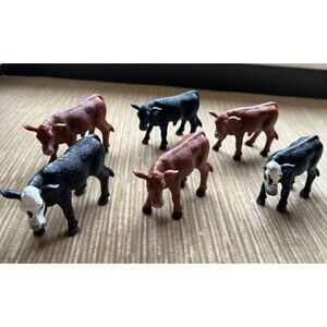Little Busters Toys Set Of 6 Cows Lot Nice Condition Red, Green, Yellow Tags